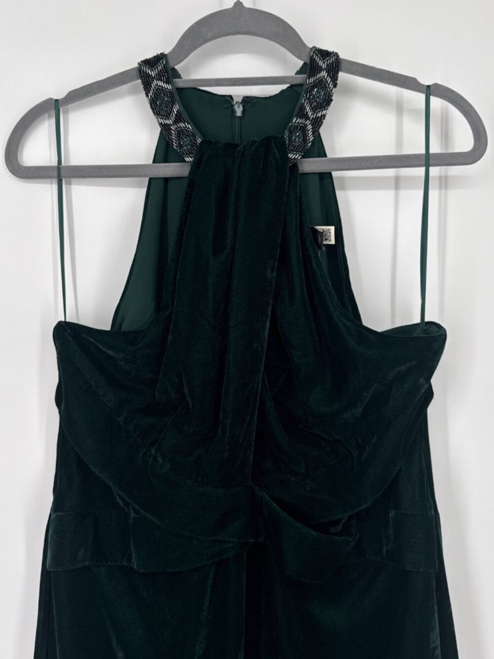 Lauren Ralph Lauren Women Size 14 Green Sleeveless Velvet Beaded Halter Gown NWT - Picture 6 of 14